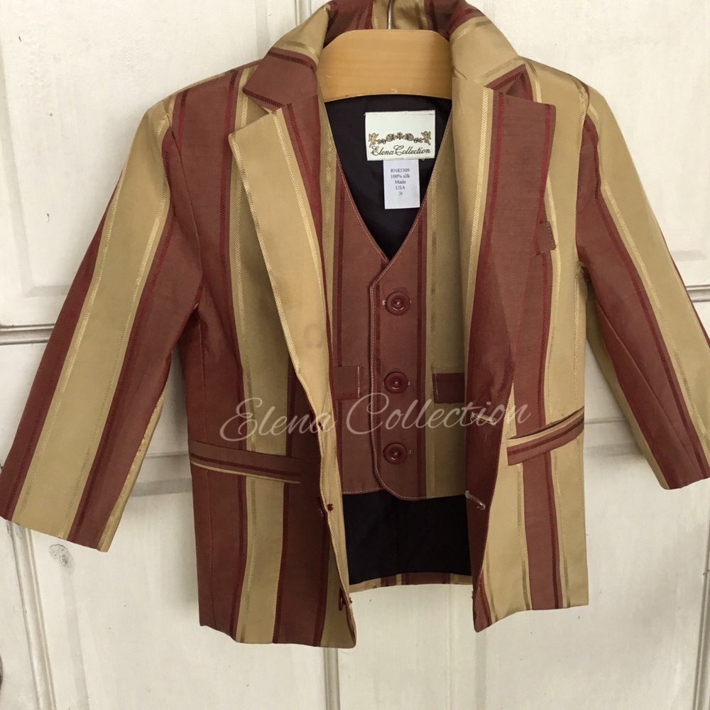 Boys silk striped blazer suit jacket and vest USA made 2t 3t 4t